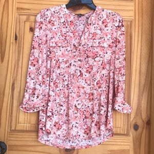 Cocomo Womens 3/4 sleeve lightweight spring summer floral pink top blouse medium